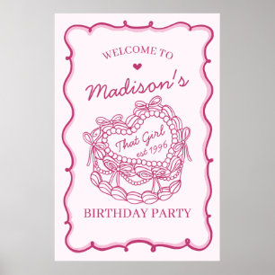 Pink That Girl Coquette Cake Verjaardag Welkom Poster