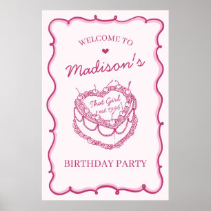 Pink That Girl Heart Cherry Cake Verjaardag Welkom Poster