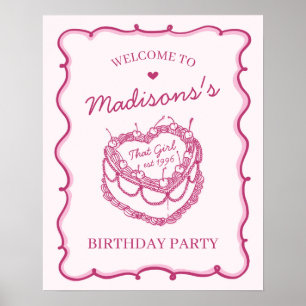 Pink That Girl Heart Cherry Cake Verjaardag Welkom Poster