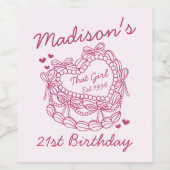 Pink That Girl Heart Coquette Cake Verjaardag Wijn Etiket (Enkel label)