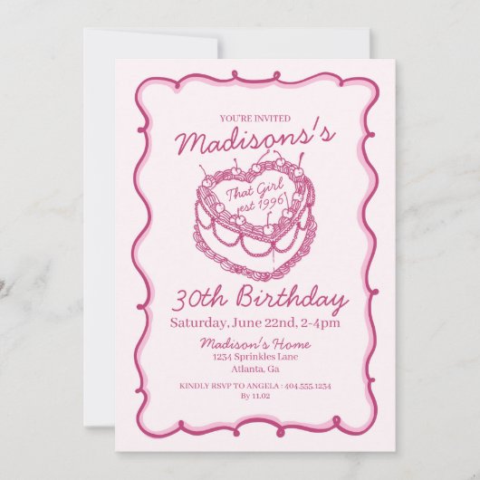 Pink That Girl Heart Coquette Cherry Cake Verjaard Kaart (Voorkant)