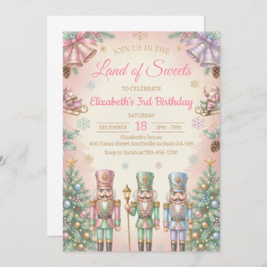 Pink The Nutcracker Birthday Invitation Kaart (Voorkant / Achterkant)