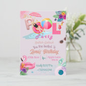 PInk Thema Pool Party Uitnodiging (Staand voorkant)