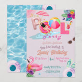 PInk Thema Pool Party Uitnodiging (Voorkant / Achterkant)