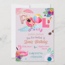 PInk Thema Pool Party Uitnodiging