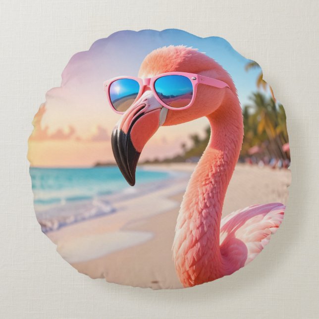 PINK THINKER Flamingo Pink Rond Kussen (Voorkant)
