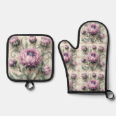 Pink Thistle Flowers Ceramic Tile Ovenwant & Pannenlap Set (Voorkant)