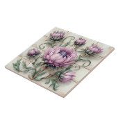 Pink Thistle Flowers Ceramic Tile Tegeltje (Zijkant)