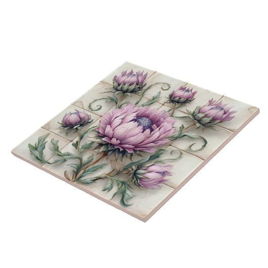 Pink Thistle Flowers Ceramic Tile Tegeltje (Zijkant)