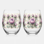 Pink Thistle Flowers Tile Wijnglas Zonder Voet (Achterkant)