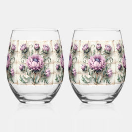 Pink Thistle Flowers Tile Wijnglas Zonder Voet