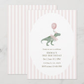 Pink Three Rex Dinosaur balloon Third Birthday Kaart (Voorkant / Achterkant)