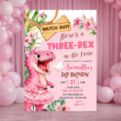 Pink Three Rex On The Loose Third Birthday Kaart