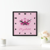 Pink Tiara aanpassen met Polka Dots Vierkante Klok (Huis)