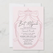 Pink Tiara & Bow Frame Bat Mitzvah Kaart (Voorkant)