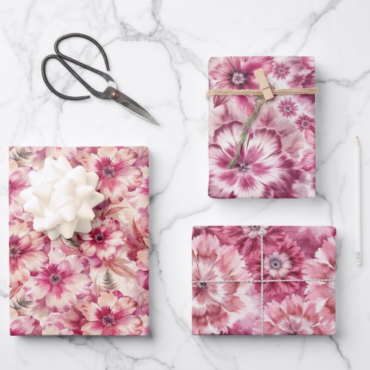 Pink Tie Dye Floral Inpakpapier Vel (Voorkant)