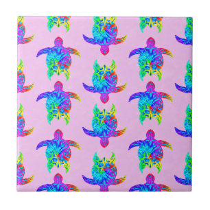 Pink Tie Dye Island Tribal Turtles Tegeltje