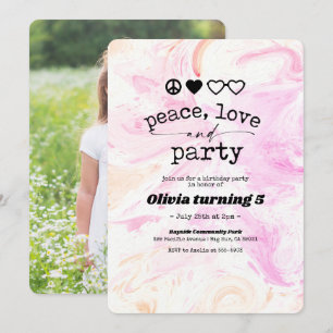 Pink Tie Dye Peace Love Birthday Invitation Kaart