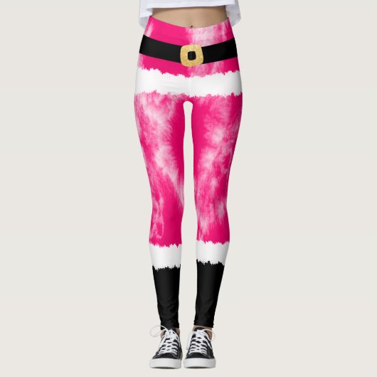 Pink Tie Dye Santa Claus Kostuum Kerstmis Leggings (Voorkant)