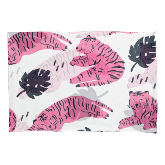 Pink Tiger Tropical: handgetekend. Kussensloop (Voorkant)
