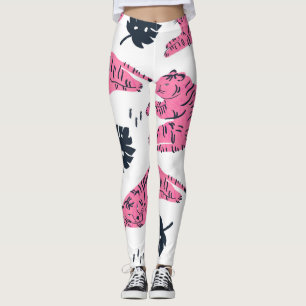 Pink Tiger Tropical:  handgetekend. Leggings
