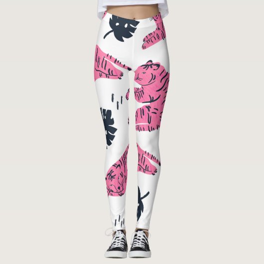 Pink Tiger Tropical: handgetekend. Leggings (Voorkant)
