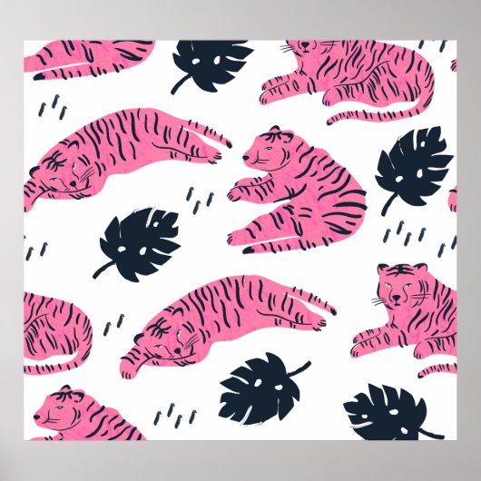 Pink Tiger Tropical: handgetekend. Poster (Voorkant)