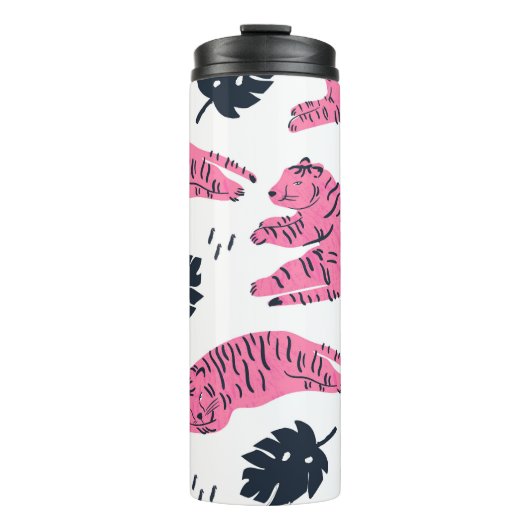 Pink Tiger Tropical:  handgetekend. Thermosbeker (Voorkant)