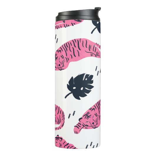 Pink Tiger Tropical:  handgetekend. Thermosbeker (Gedraaid links)