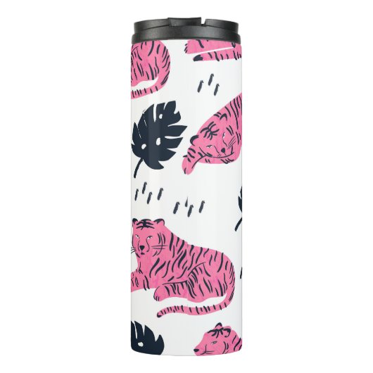 Pink Tiger Tropical:  handgetekend. Thermosbeker (Achterkant)