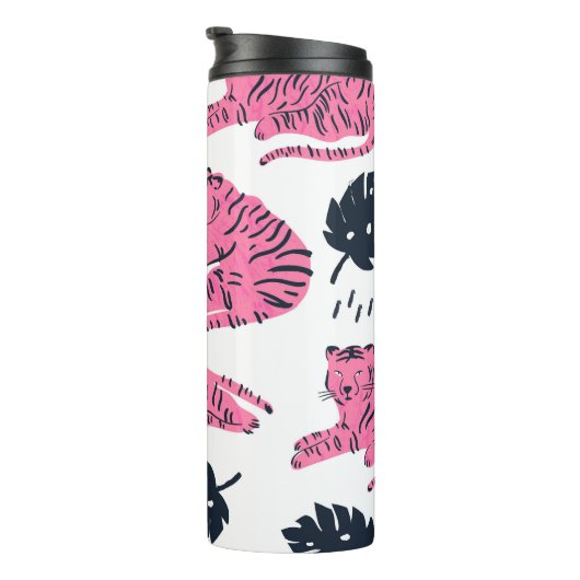 Pink Tiger Tropical:  handgetekend. Thermosbeker (Geroteerd rechts)