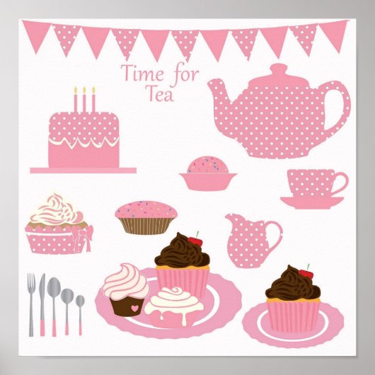 Pink Time for Tea Poster (Voorkant)