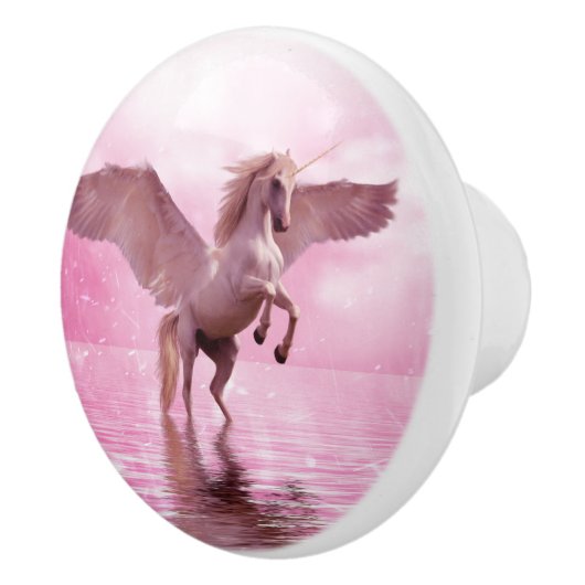 Pink Tinted Pegasus-vliegpaard op Ocean Dresser Keramische Knop (Rechts)