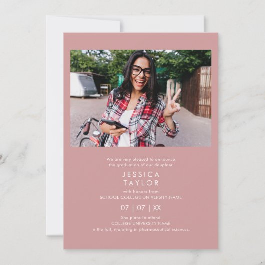 Pink toen en nu 3 foto Afstuderen aankondiging (Achterkant)