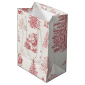Pink Toile Christmas Pattern Gift Bag Medium Cadeauzakje (Voorkant Gekanteld)