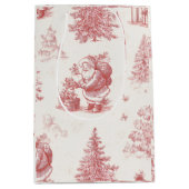 Pink Toile Christmas Pattern Gift Bag Medium Cadeauzakje (Voorkant)