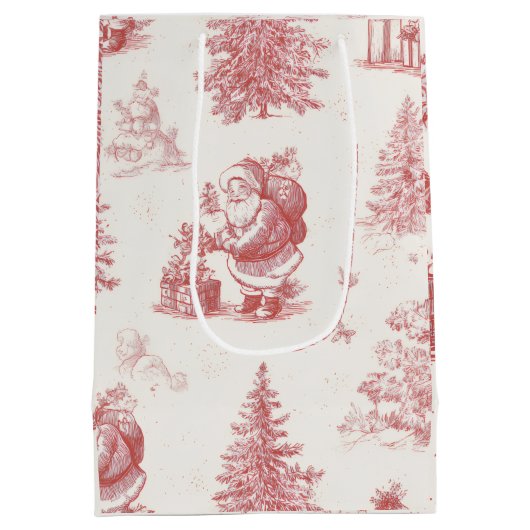 Pink Toile Christmas Pattern Gift Bag Medium Cadeauzakje (Achterkant)