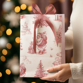 Pink Toile Christmas Pattern Gift Bag Medium Cadeauzakje