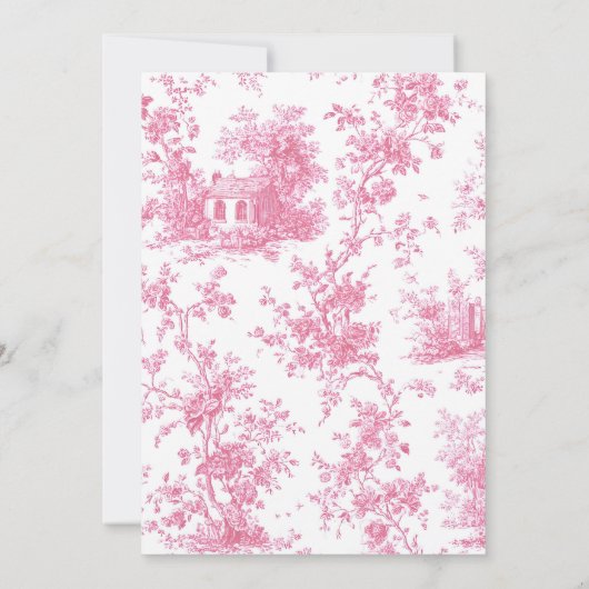 Pink Toile de Jouy Baptism & First Birthday Bow  Kaart (Achterkant)