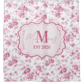 Pink Toile Floral Monogram Douchegordijn (Voorkant)
