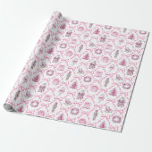 Pink Toile Nutcracker Wrapping Paper Christmas Cadeaupapier (Uitgerold)