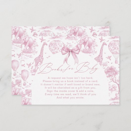 Pink Toile Safari Animal Books For Baby Informatiekaartje (Voorkant / Achterkant)