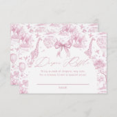 Pink Toile Safari Animal Diaper Raffle Informatiekaartje (Voorkant / Achterkant)