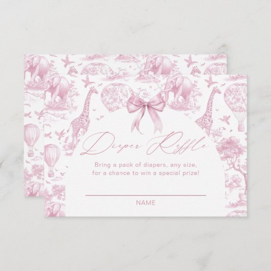 Pink Toile Safari Animal Diaper Raffle Informatiekaartje (Voorkant / Achterkant)