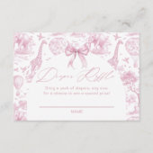 Pink Toile Safari Animal Diaper Raffle Informatiekaartje (Voorkant)