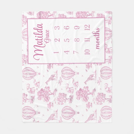 PINK TOILE SAFARI Mijlpaal Deken, Baby Meisje Saf Fleece Deken (Voorkant)