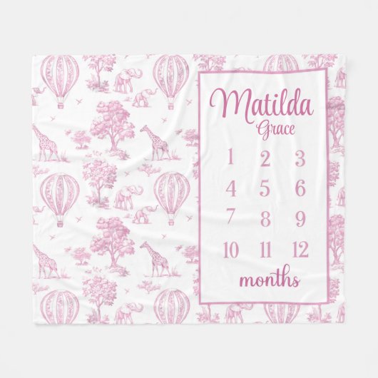 PINK TOILE SAFARI Mijlpaal Deken, Baby Meisje Saf Fleece Deken (Voorkant (Horizontaal))