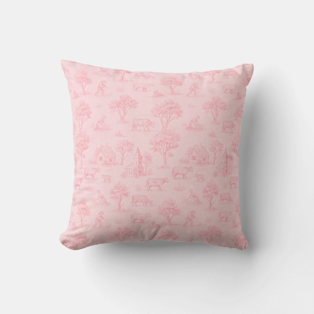 Pink Toile Throw Pillow Kussen (Voorkant)