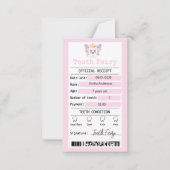 Pink Tooth Fairy Receipt Flat Note Kaart Notitiekaartje (Voorkant)