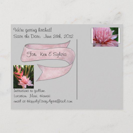 Pink Torch Ginger Wedding Save the Date Kaarten (Achterkant)